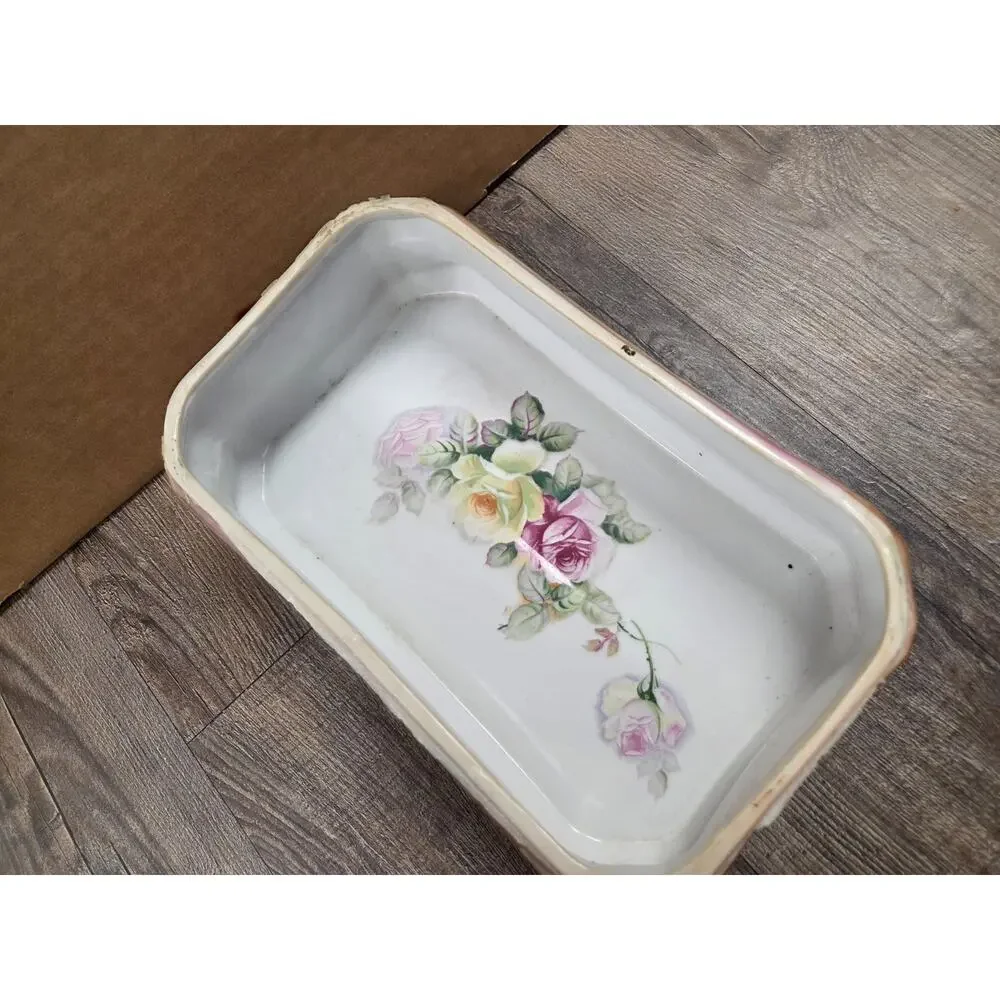 Antique RS Prussian Porcelain Large Table Top Hinged Lidded Trinket Box Roses